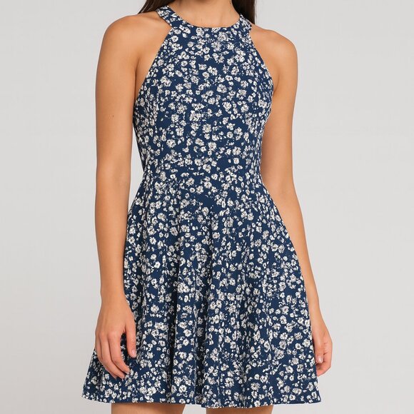 Copper Key Fit & Flare Bare Shoulder Dress Size Small Navy/White EUC - Picture 1 of 6